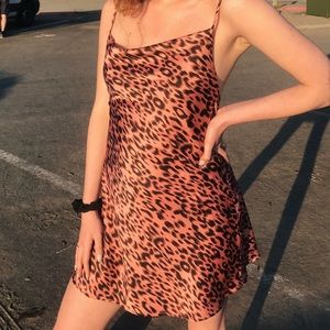 Cheetah Satin Cowl Neck Dress